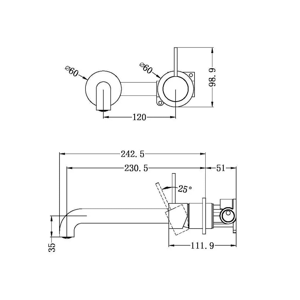 Nero MECCA Wall-Up Basin Mixer Spout seperate 230mm | Hera Bathware