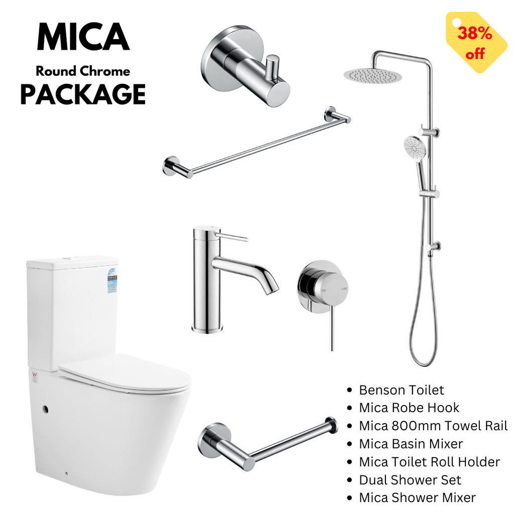 Rimless Toilet with Mica Range Bathroom Package | Chrome - Hera Bathware