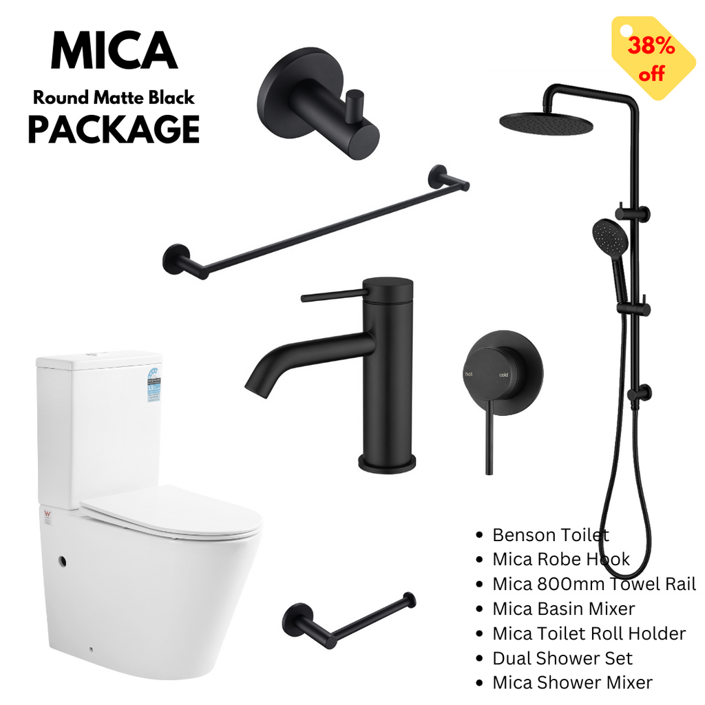 Rimless Toilet with Mica Range Bathroom Package | Matte Black - Hera Bathware