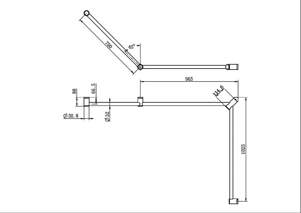 Nero Mecca Care 32mm DDA Toilet Grab Rail Set 45 Degree Continuous 750x965x1025mm  at Hera Bathware