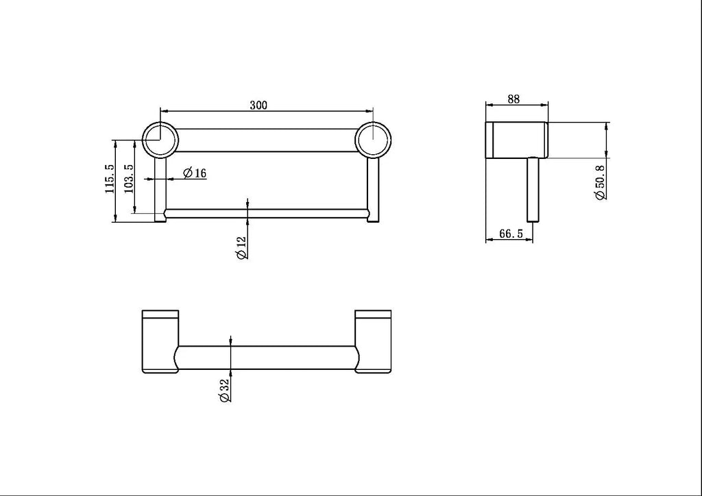 Nero Mecca Care 32mm Grab Rail with Towel Holder 300mm 0.00 at Hera Bathware