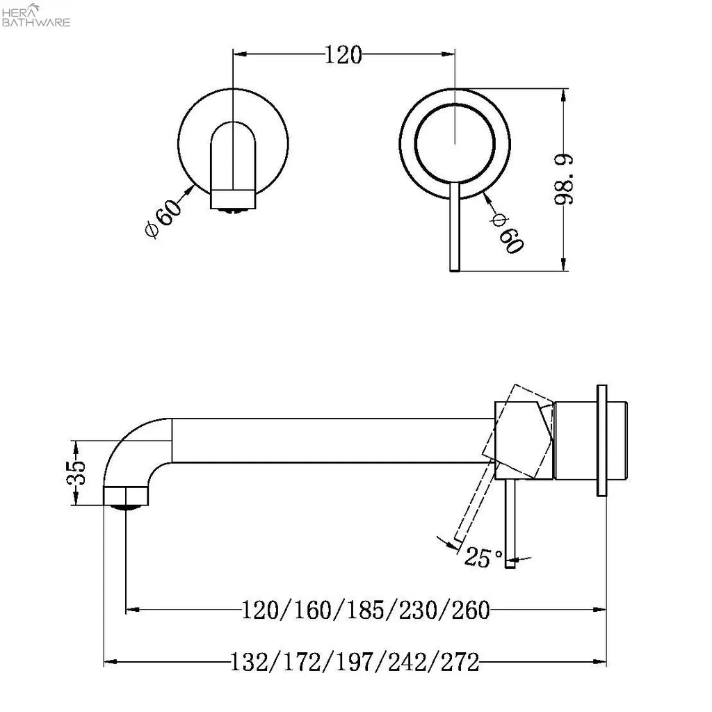 Nero Mecca Wall Basin/Bath Mixer with Seperate Plate Trim Kits Only | Hera Bathware