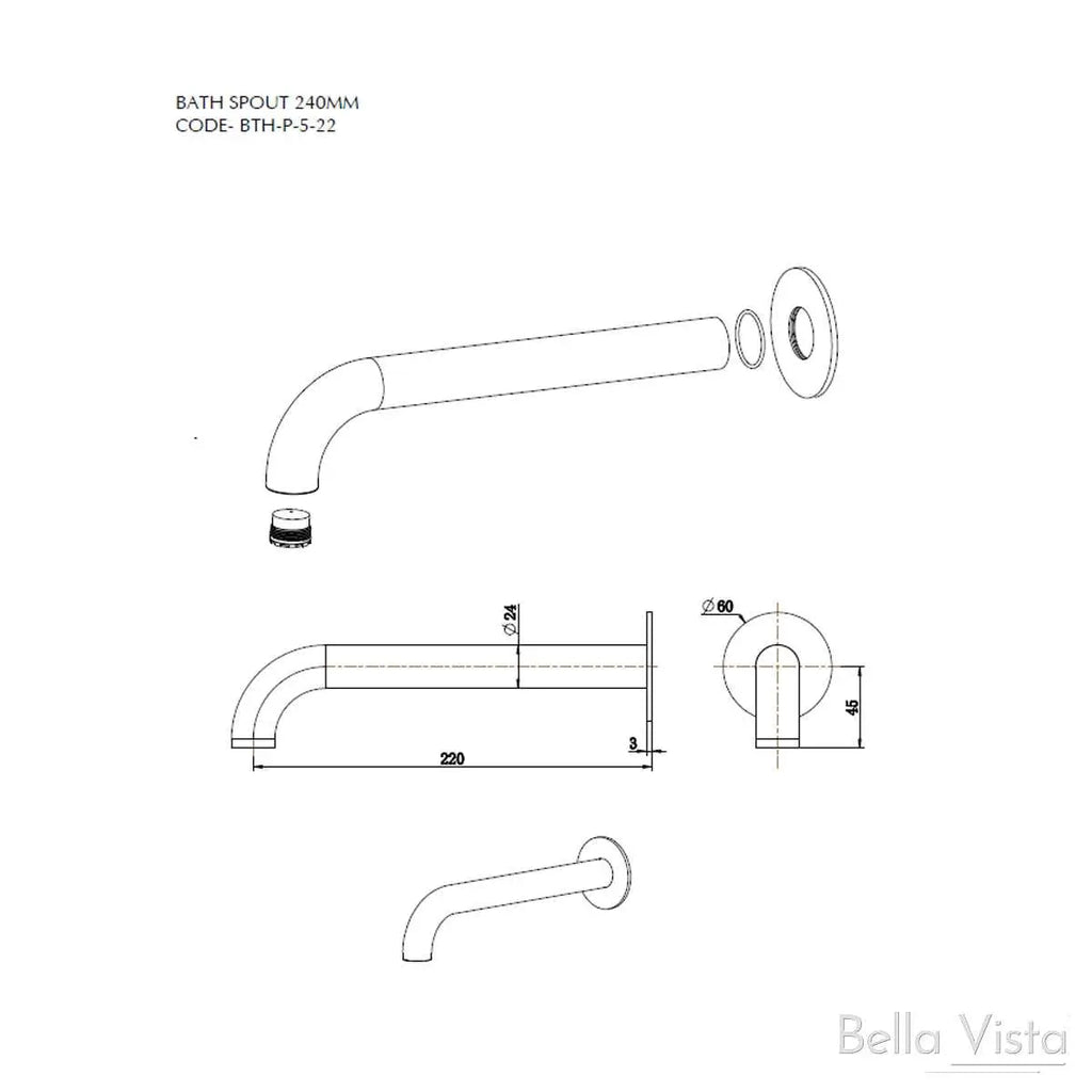 Bella Vista Mica Bath Spout 220mm  at Hera Bathware