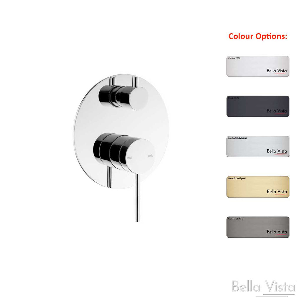 Bella Vista Mica Shower mixer with Diverter with Back Plate- Chrome, Black, Brushed Nickel, Gunmetal, French Gold  at Hera Bathware