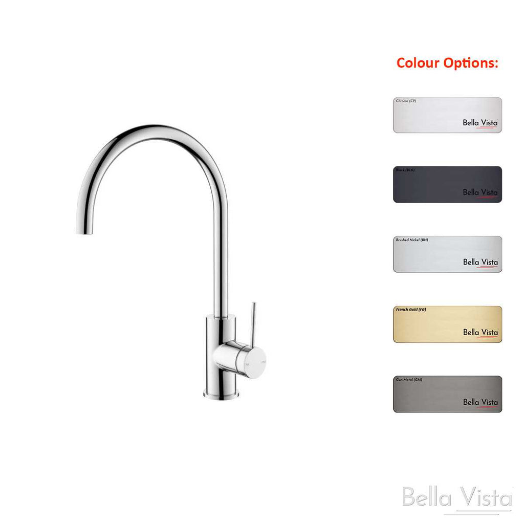 Bella Vista Mica Sink Mixer - Chrome, Black, Brushed Nickel, Gunmetal, French Gold  at Hera Bathware