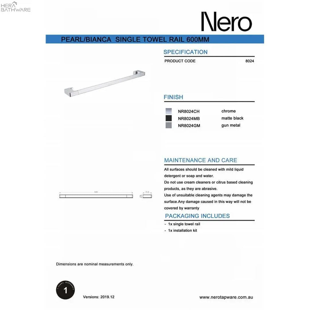 Nero PEARL Towel Rail 600MM - Gun Metal 151.47 at Hera Bathware