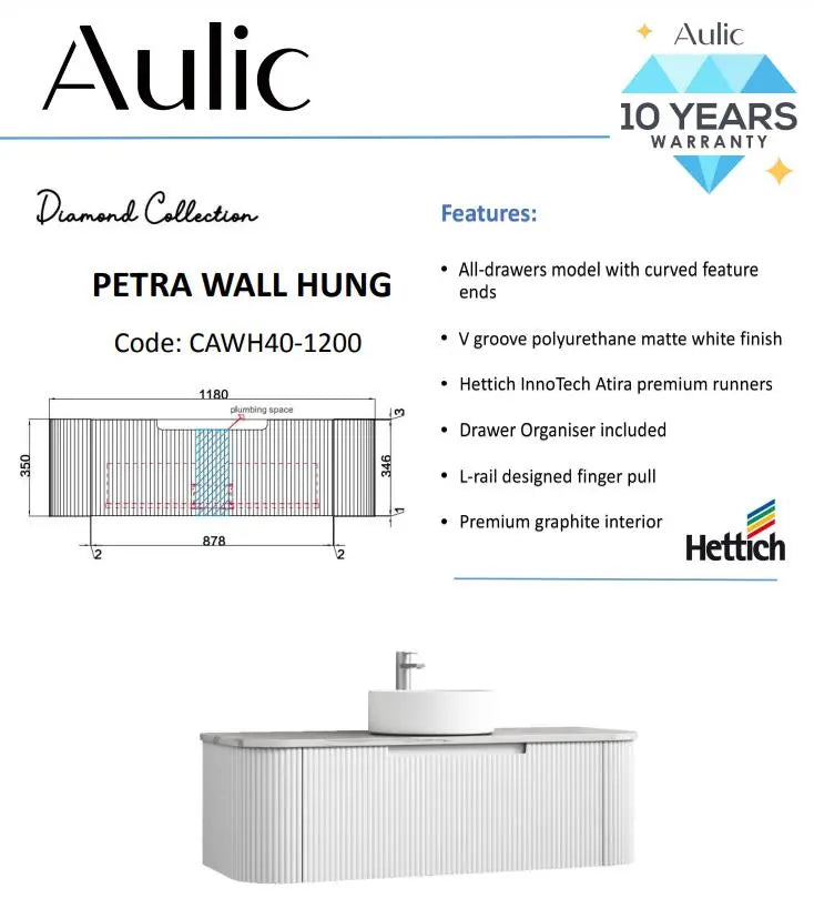 Petra Wall Hung Vanity 1200mm | CAWH40-1200 | 1408.96