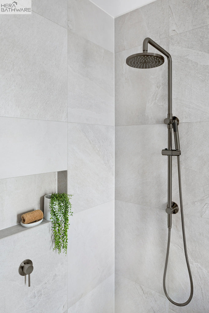 Meir Round Combination Shower Rail, 200mm Rose, Single Function Hand Shower | Hera Bathware