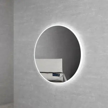 Hera Bathware Round LED Mirror with Speaker in SOLID SURFACE STONE 800mm 740.77 at Hera Bathware