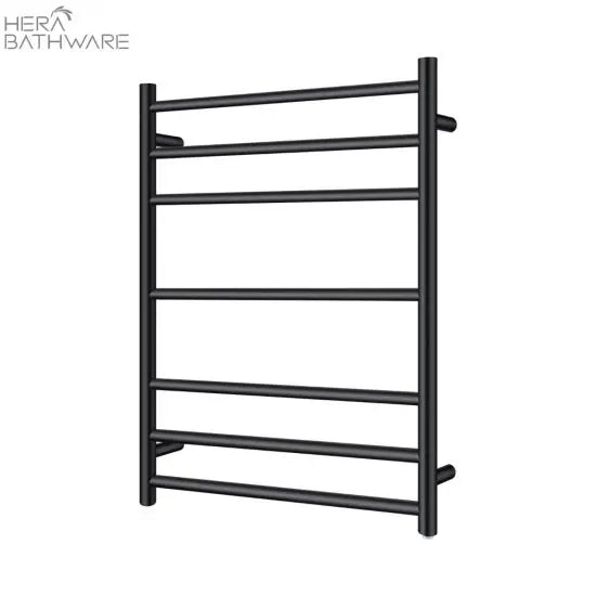 Aquaperla Round Matte Black Electric Heated Towel Rack 7 Bars | Hera Bathware