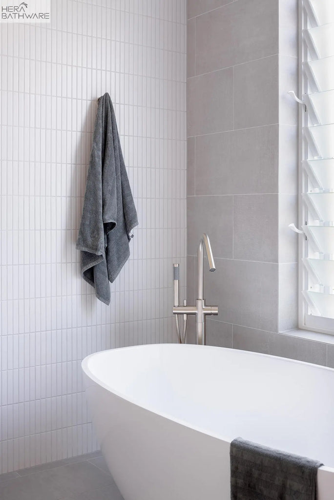 Meir Round Pinless Freestanding Bath Spout and Hand Shower | Hera Bathware