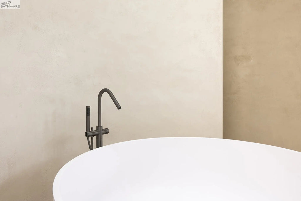 Meir Round Pinless Freestanding Bath Spout and Hand Shower | Hera Bathware