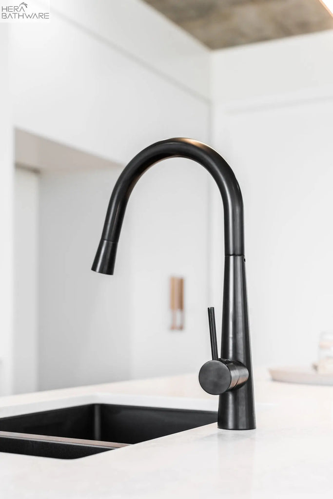 Meir Round Pull Out Kitchen Mixer Tap - Matte Black | Hera Bathware