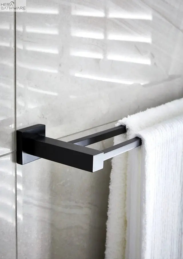 Meir Square Double Towel Rail 600mm - Matte Black | Hera Bathware