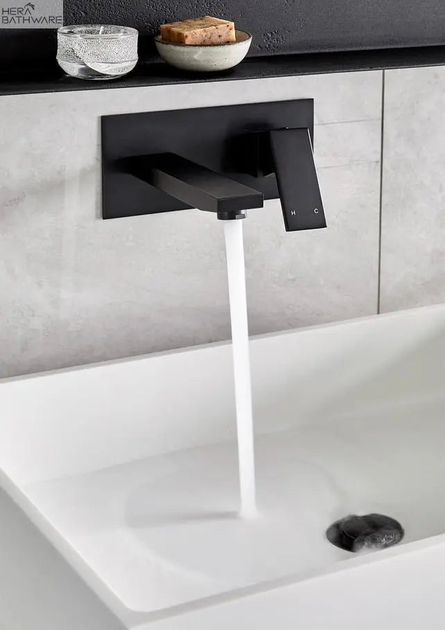 Meir Square Wall Basin Mixer and Spout - Matte Black | Hera Bathware