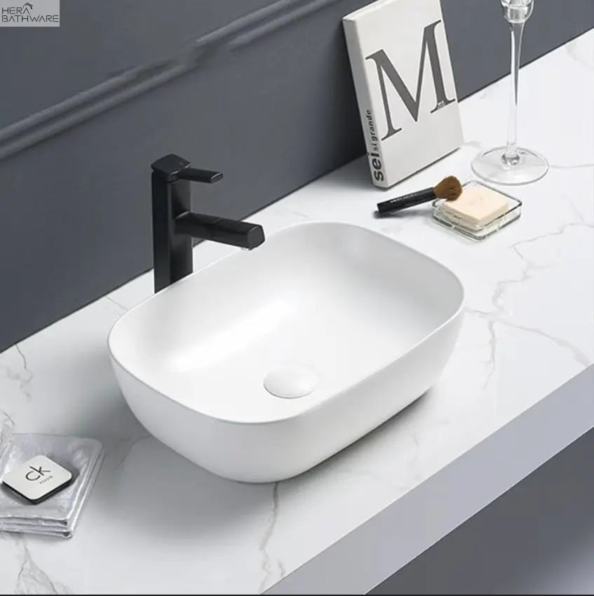 KDK Bathware Ultra Slim Above Counter Basin - Matte White - Rounded Rectangle | Hera Bathware