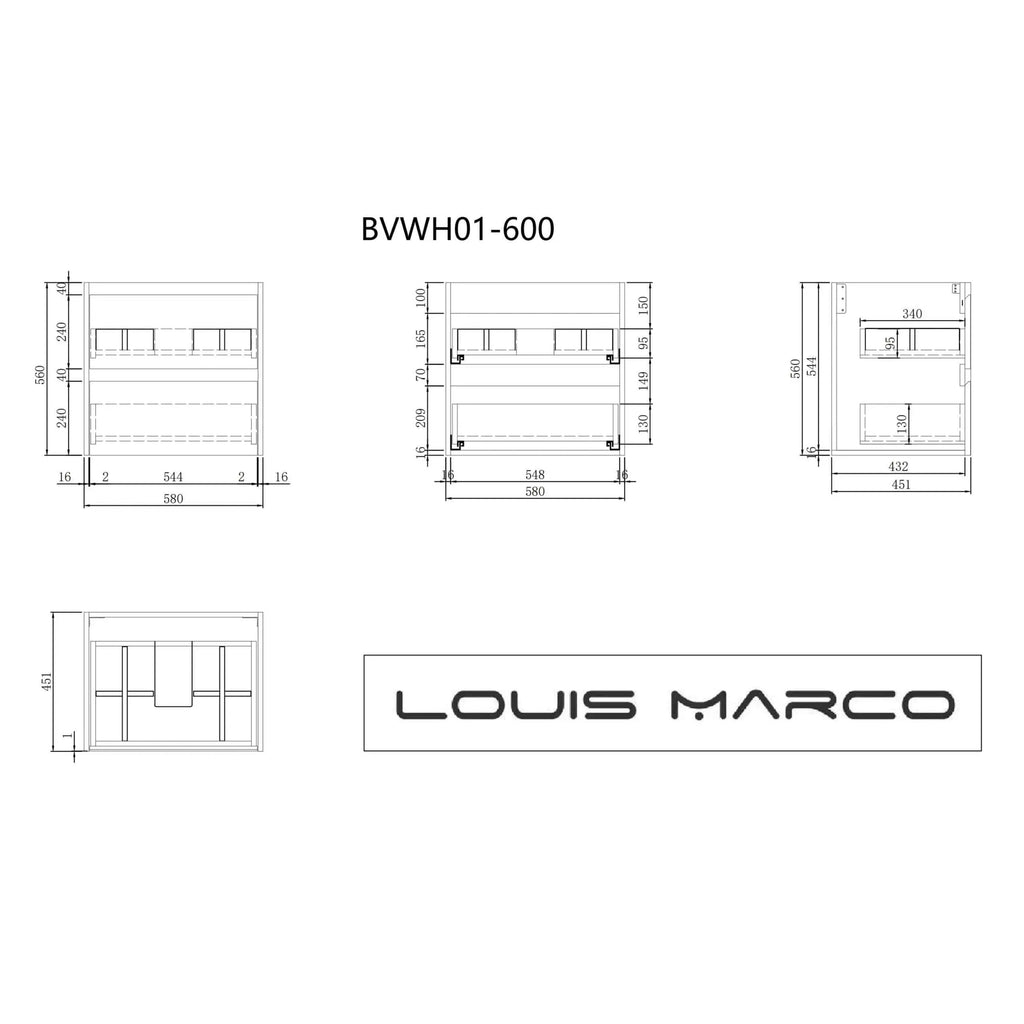 Louis Marco Venezia Wall Hung Timber Look Vanity 600mm 369.00 at Hera Bathware