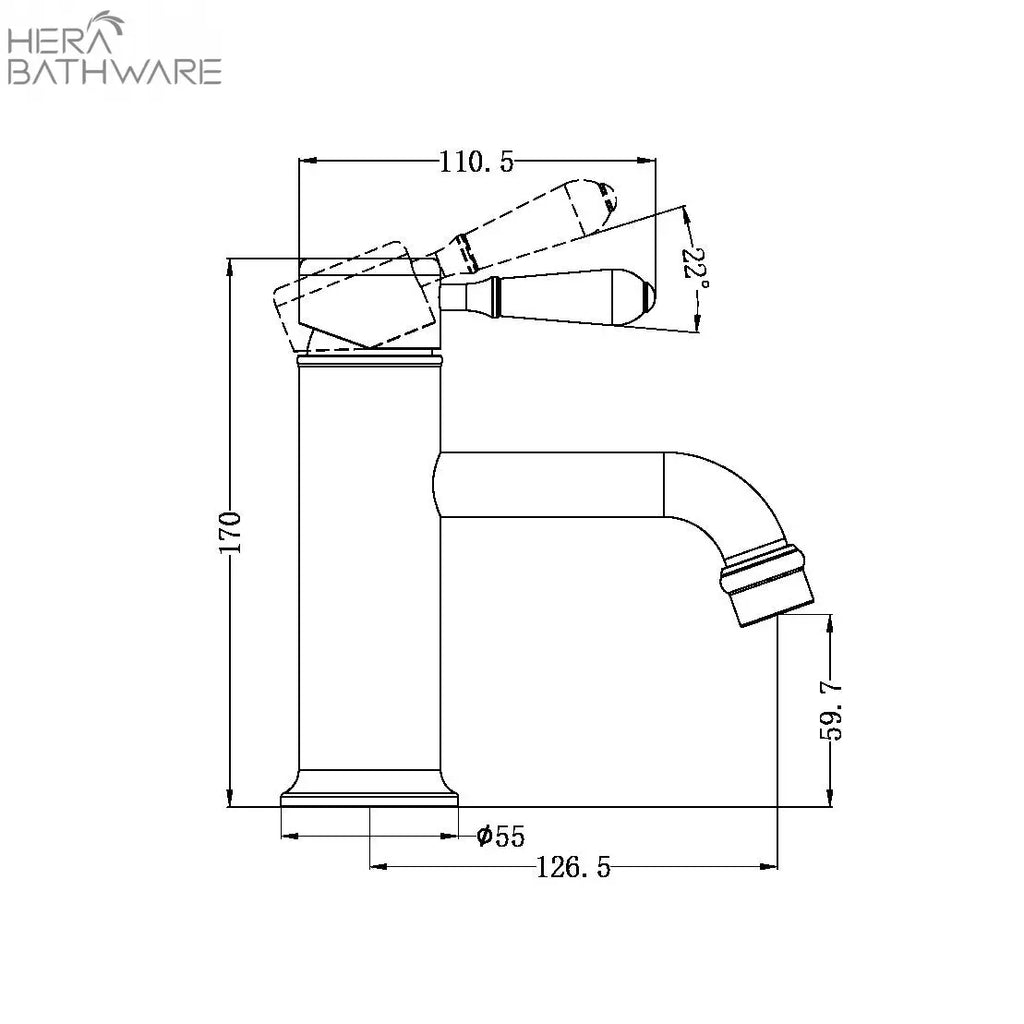 Hera Bathware YORK STRAIGHT BASIN MIXER WITH METAL LEVER | Hera Bathware