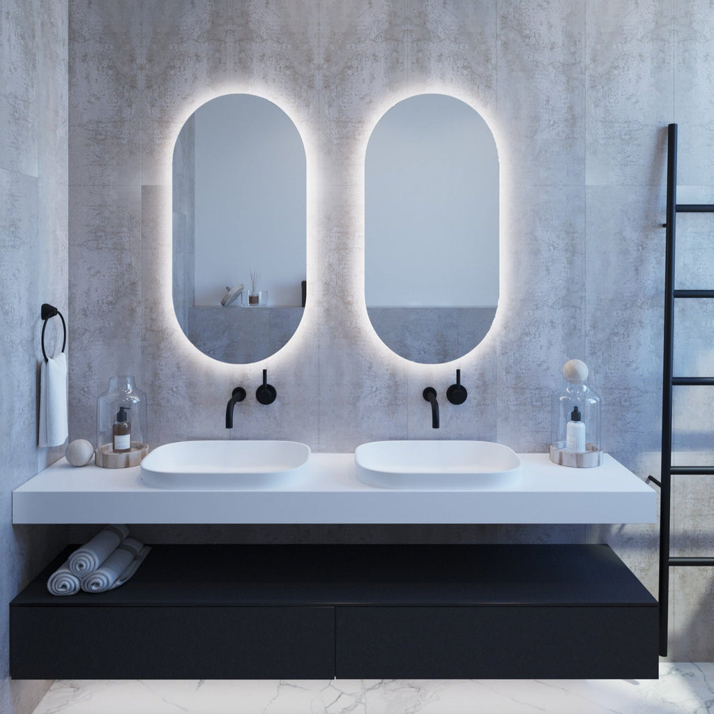 Ablaze Pill Shape Premium Backlit Mirror 500x1000 | Thermogroup - Hera BathwareCool Light