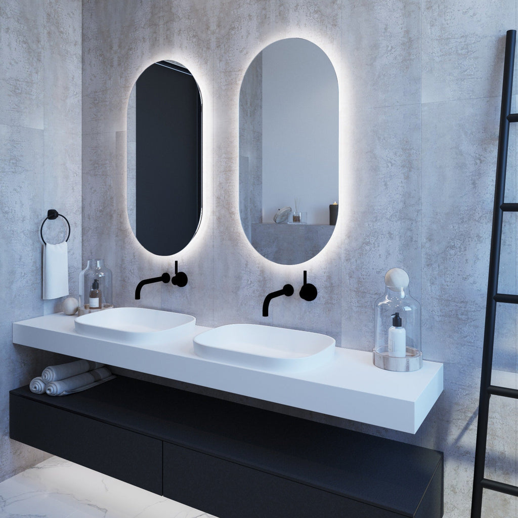 Ablaze Pill Shape Premium Backlit Mirror 500x1000 | Thermogroup - Hera BathwareWarm Light