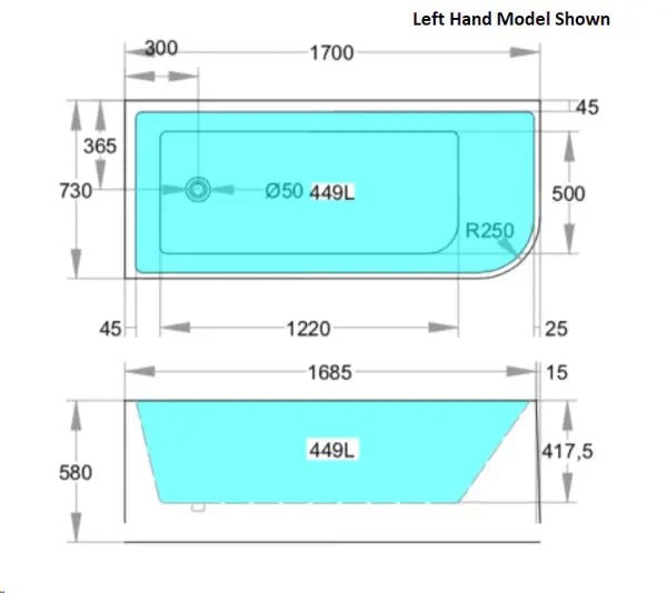 Allen Left Corner Bathtub - Hera Bathware1500mm / LEFTGloss White