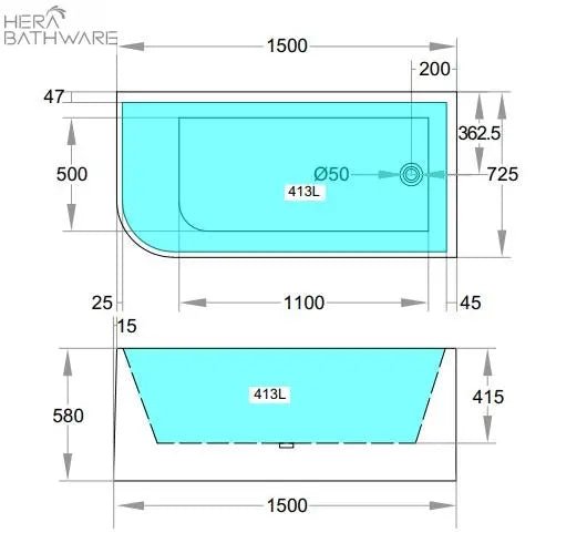 Allen Right Corner Bathtub - Hera Bathware1500mm / RIGHTGloss White