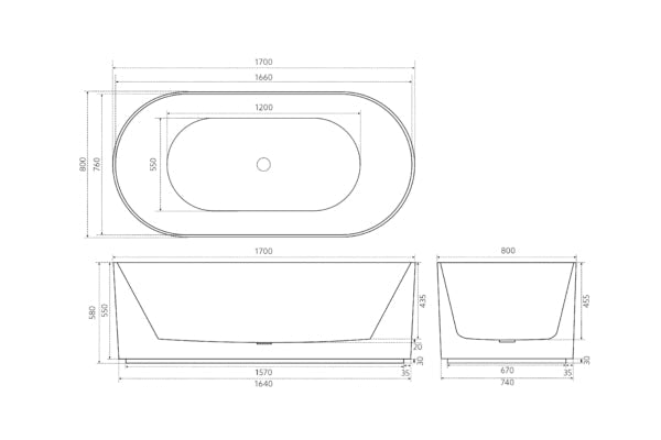 Ally Groove Fluted Oval Freestanding Bath - Hera Bathware1500mmGloss White