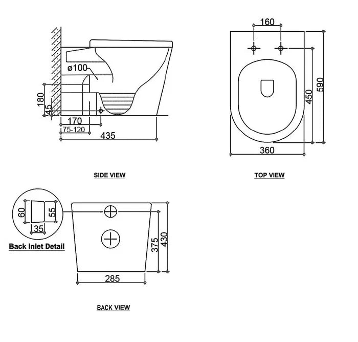 Alzano Matte Black in wall Toilet with R&T Cistern - Hera BathwareMatte Black