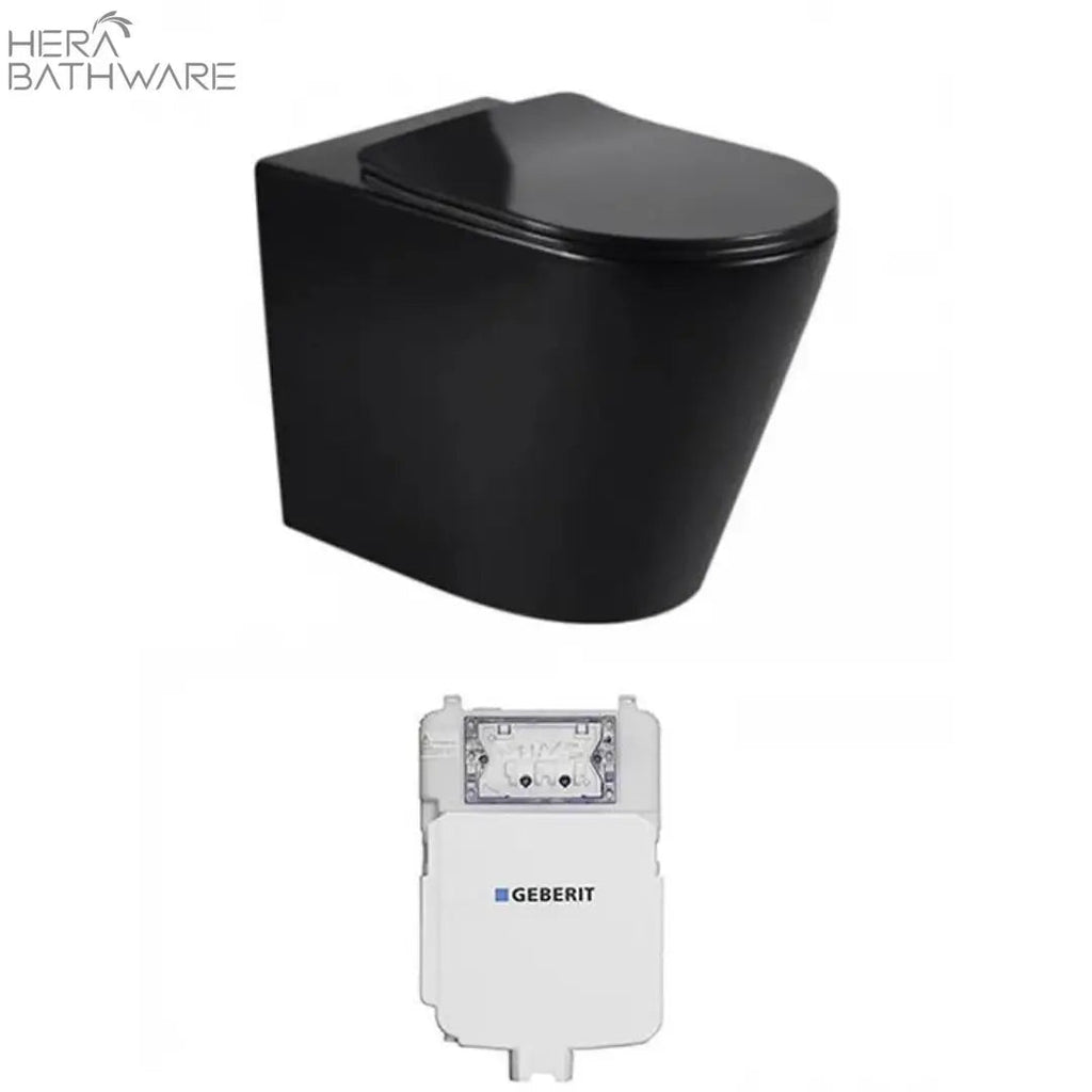ALZANO Rimless Flushing Matte Black in wall Toilet With Geberit Cistern - Hera Bathware