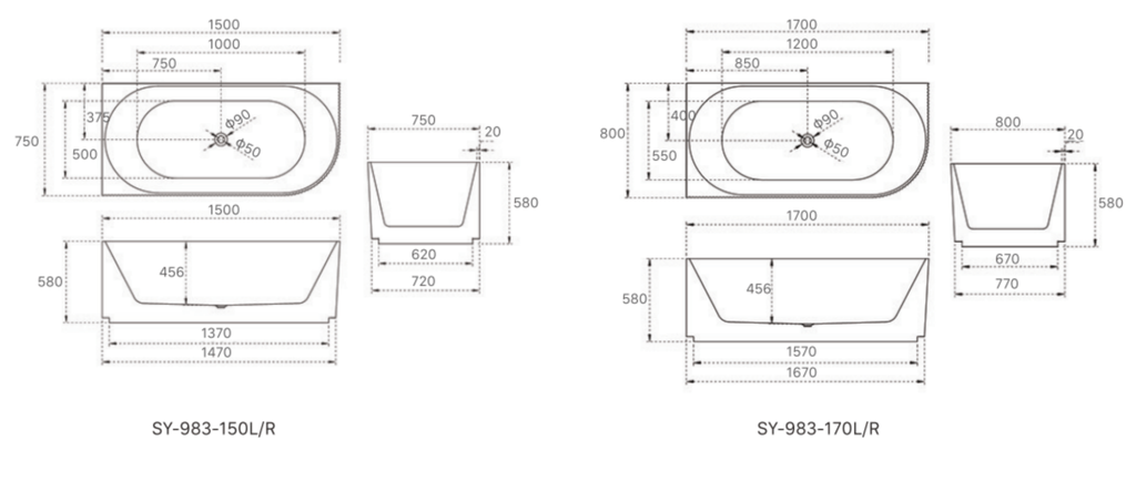Anika Corner Back to Wall Fluted Bathtub 1500/1700mm - Hera BathwareRight Corner1500mm