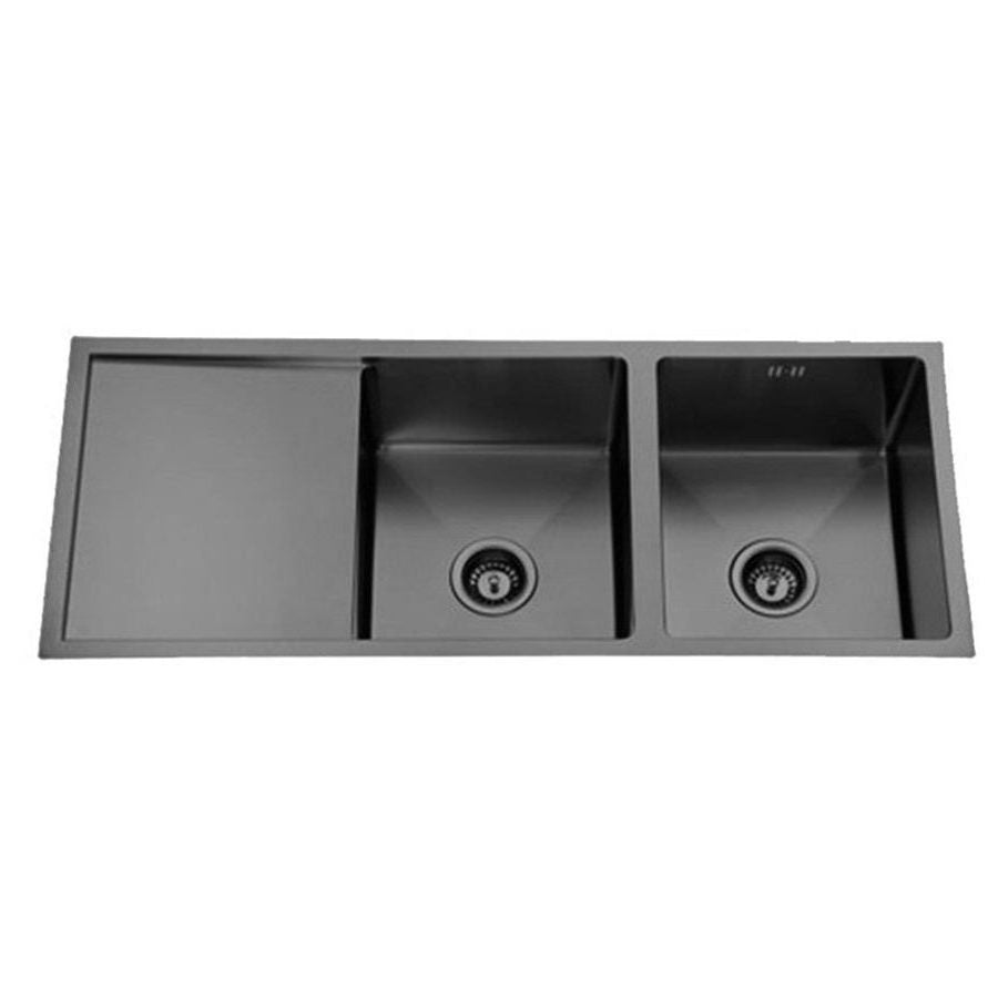 Atlas Handmade Kitchen Double Bowl With Drainer - 1114mm - Hera BathwareBrushed Gunmetal BlackRight Hand Bowl