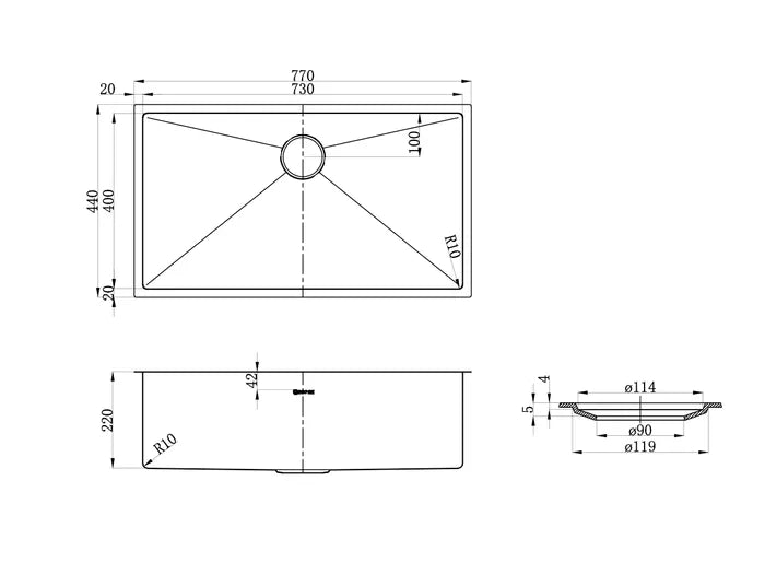 Axon Sink 77S 770x440x220 - Hera Bathware X Inspire Bathware M - CBS - 810 - 77 | Stainless Steel