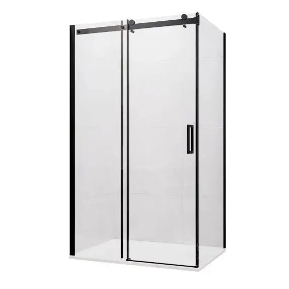 Barossa Slider Frameless Shower Screen Black - Hera Bathware1220 Door Panel900 Return Panel