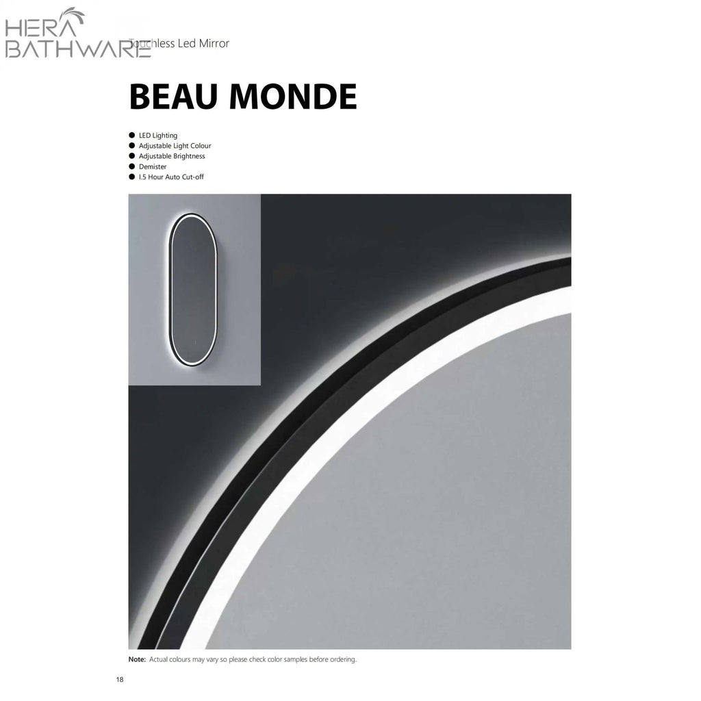 BEAU MONDE Frameless Sensor Oval LED Mirror - Hera BathwareGun Metal
