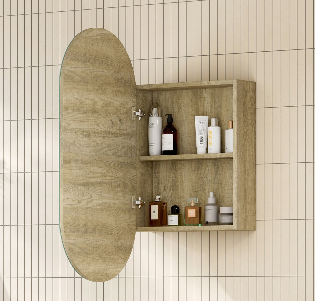 Besel Oval Shape Shaving Cabinet - Hera BathwareTimber Look