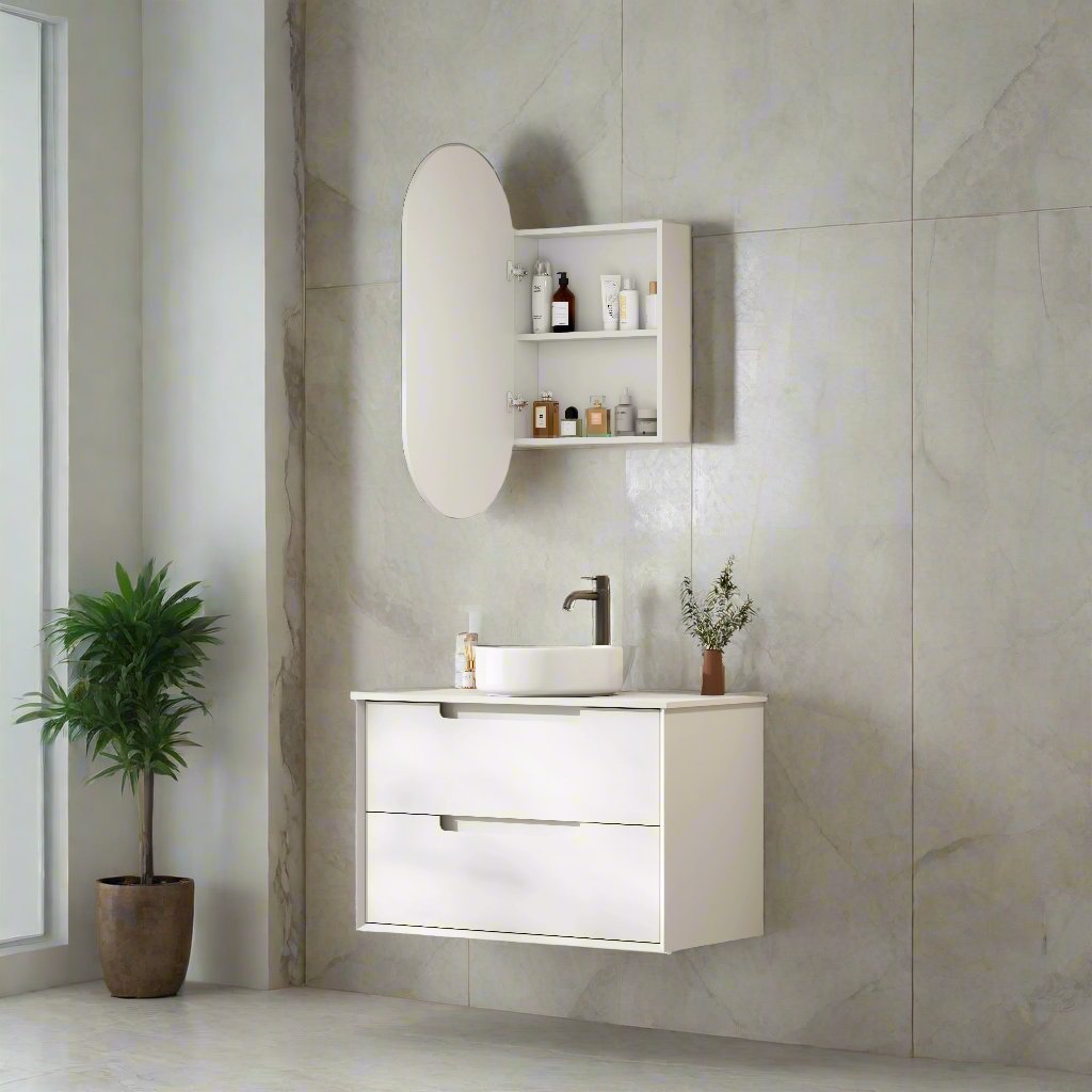 Besel Oval Shape Shaving Cabinet - Hera BathwareTimber Look