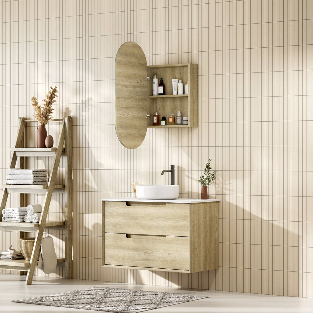 Besel Oval Shape Shaving Cabinet - Hera BathwareTimber Look