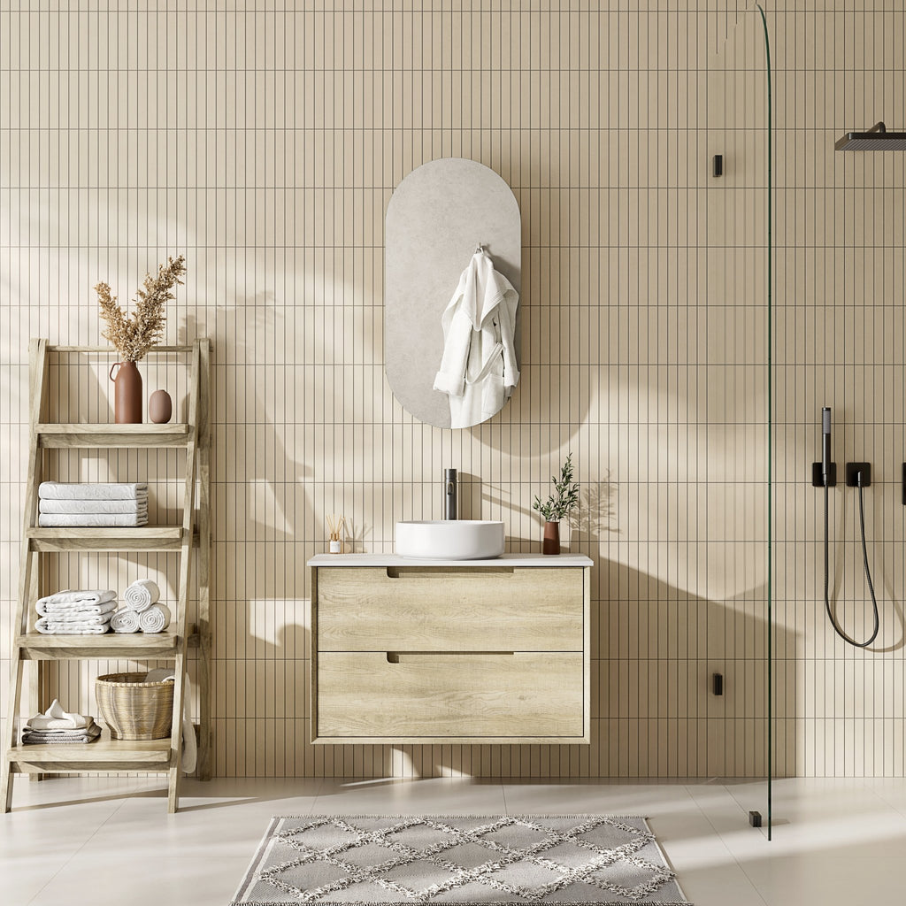 Besel Oval Shape Shaving Cabinet - Hera BathwareTimber Look