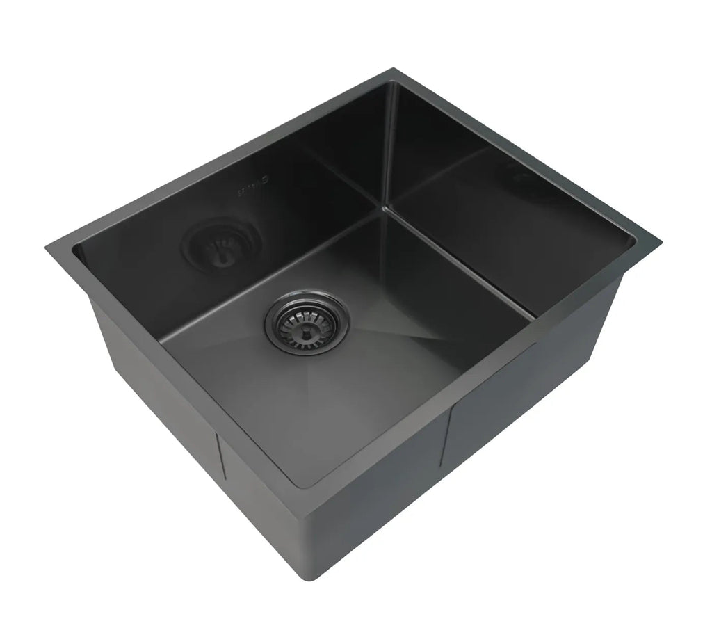 BLACK OAK BASE LAUNDRY CABINET WITH STONE TOP AND SINK 1060X600X900MM - Hera BathwarePure White Quartz TopBrushed Gold