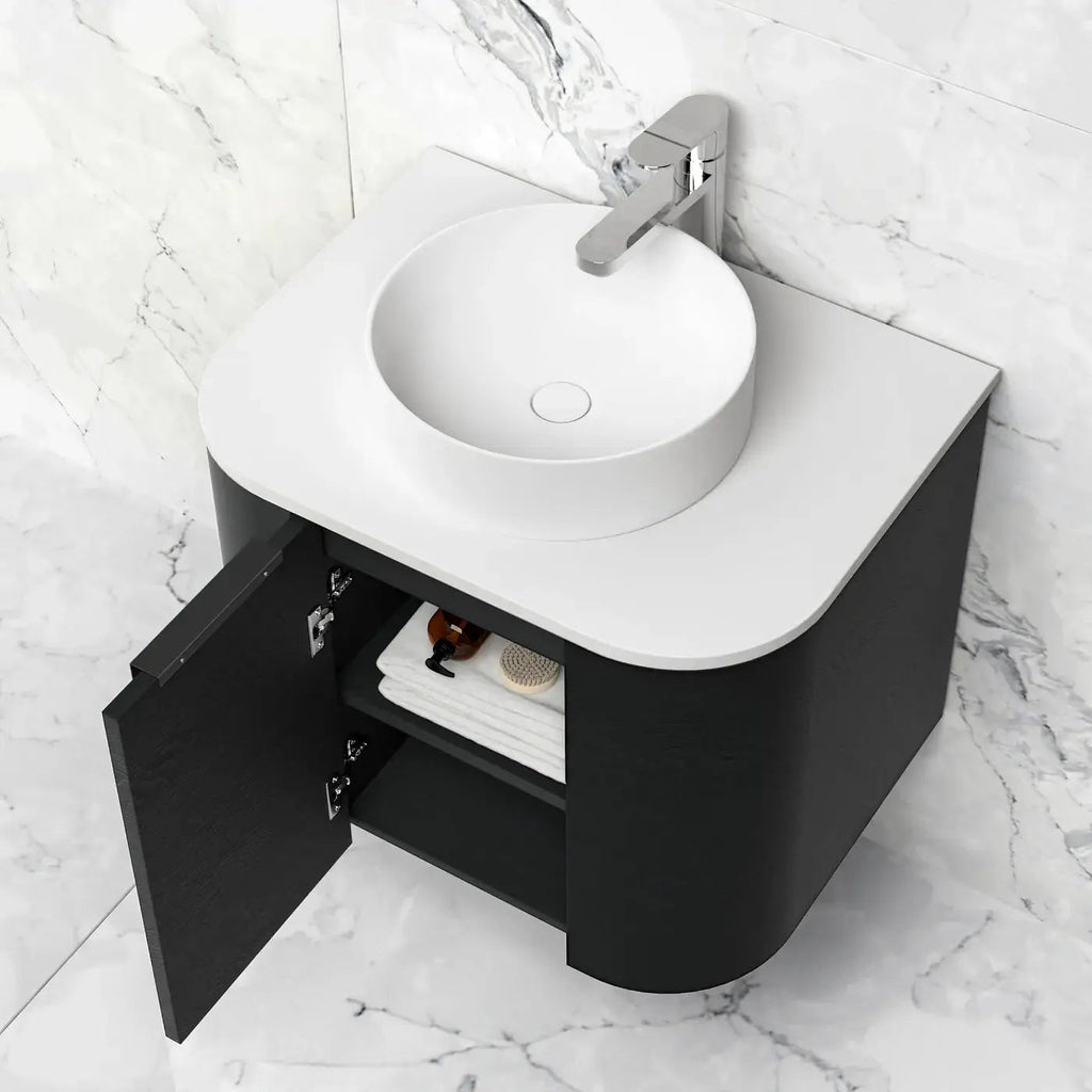 Bondi Black Oak 600mm Wall Hung Vanity - Hera Bathware