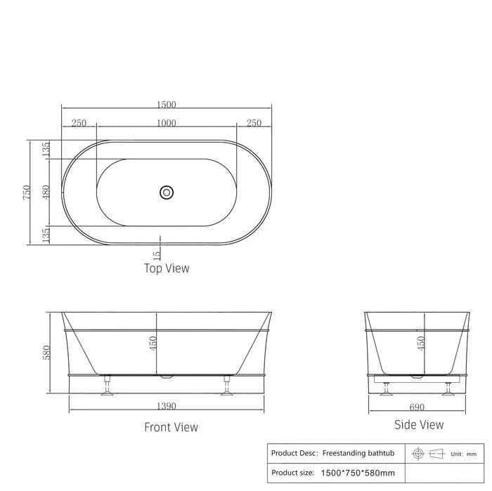 Bondi Gloss White Free Standing Bathtub - Hera Bathware1700mmGloss White