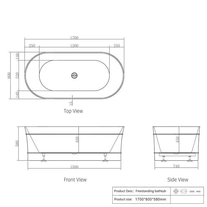 Bondi Gloss White Free Standing Bathtub - Hera Bathware1700mmGloss White