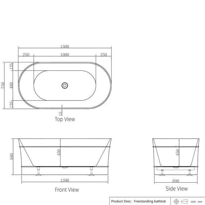 Bondi Matte White Free Standing Bathtub - Hera Bathware1500mmMatte White