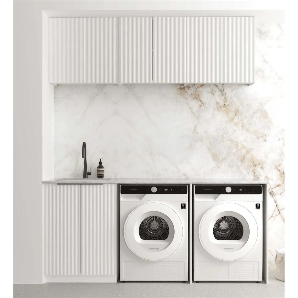 Bondi White Fluted Laundry Cabinet with Stone Top and Sink | 1960*600*2100mm - Hera Bathware1960AMatte White