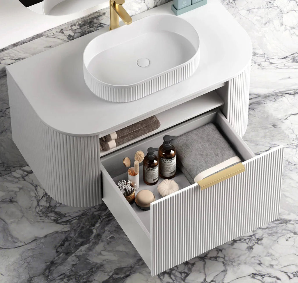 Bondi White Fluted Wall Hung Vanity 600 - 1800mm - Hera Bathware1800mmCabinet Only