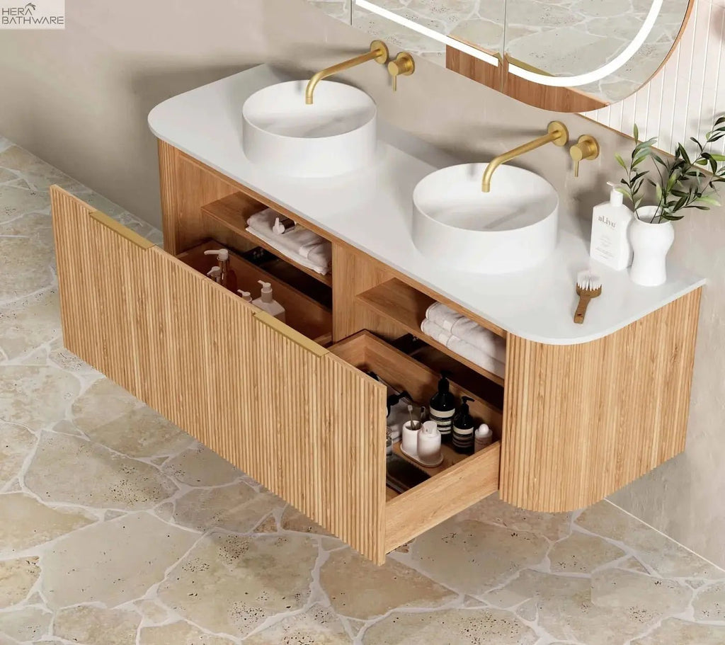 Bondi Woodland Oak Fluted Wall Hung Vanity 600 - 1800mm - Hera Bathware1500mmCabinet Only