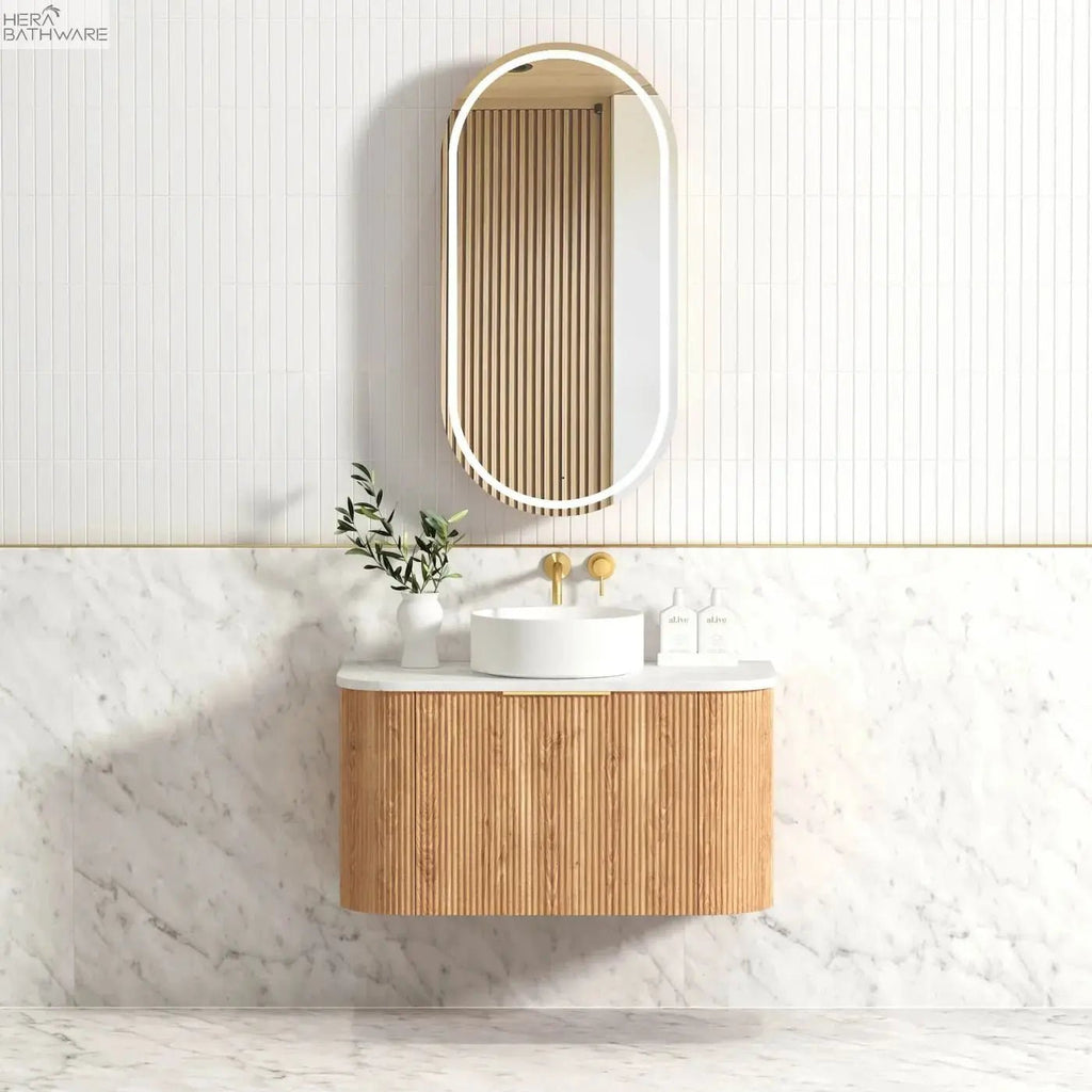 Bondi Woodland Oak Fluted Wall Hung Vanity 600 - 1800mm - Hera Bathware900mmCabinet Only