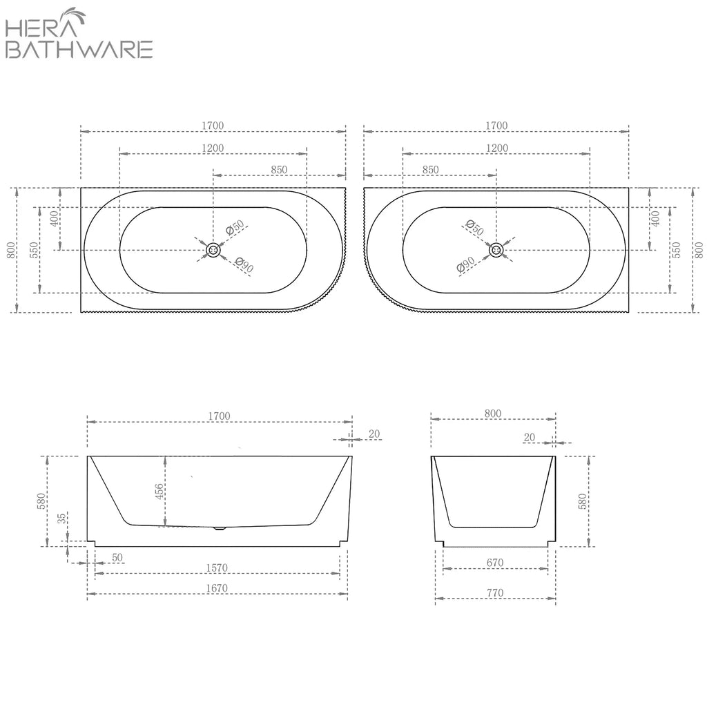 Brighton Groove Corner Bathtub Corner to Right - Hera Bathware1500mm / RIGHTGloss White