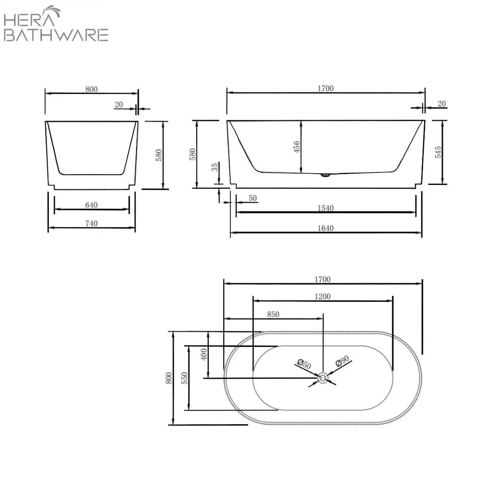 Brighton Groove Free Standing Oval Bathtub Matte Black - Hera Bathware1500mmMatte Black