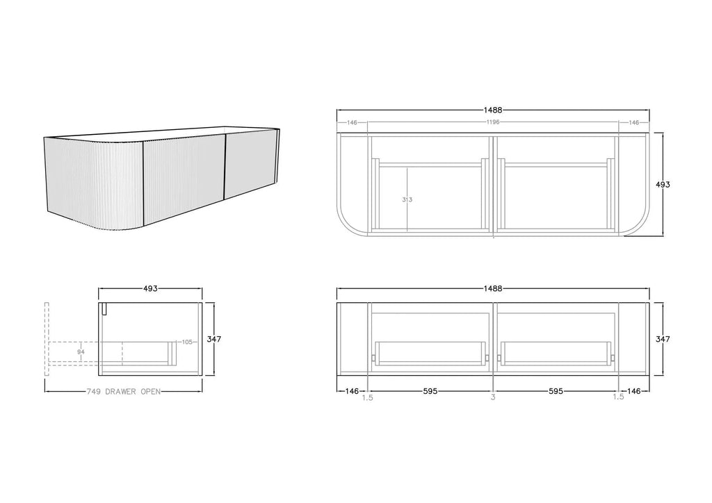 Bronte Coastal Oak Wall Hung Vanity 1500mm - Hera Bathware
